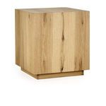 Layne Square End Table in light brown oak veneer with cube shape and animated grain pattern on all sides