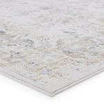 Close-up of rug corner showing power-loomed texture and edge binding