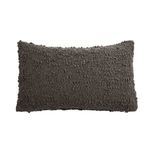 Charcoal gray bouclé pillow shown in horizontal rectangular shape with textured loops