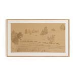 Framed painting of rural Southern landscape with muted vertical grain texture on beige canvas