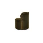 Opposite side view of Dane swivel dining chair emphasizing gentle curve and soft fabric