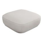 Marion Square Ottoman angled to show square shape and smooth fabric upholstery