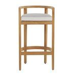 Front angled view focusing on teak frame’s smooth finish and cushion thickness