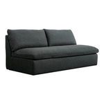 Miles outdoor sofa angled to show side and front with plush cushions