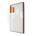 Side angle view of right panel showing white circle and pale geometric background with colored block details, framed with ...