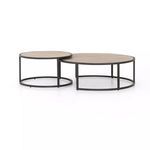 Two nesting tables shown separated side-by-side with open space between their circular frames