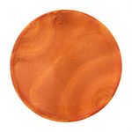 Direct overhead view emphasizing round shape and marbled swirl pattern of orange resin tray
