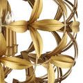 Close-up on layered flower petals and intertwined metal loops forming spherical design