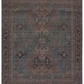 Blue and brown handknotted area rug with dual-medallion Old World pattern and multi-layered geometric border