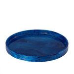 Round blue resin tray viewed from a higher angle showing the circular pattern in the surface