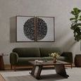 Right side diptych panel upright with visible walnut frame and circular dot pattern