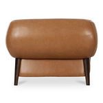 Rear view of Devlin chair showing smooth leather back and two dark wood legs