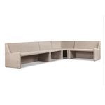 Banquette seating and back shown from top angle emphasizing shape and proportions