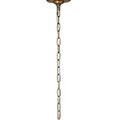 Burnished metal ceiling canopy and chain suspended from above on white background