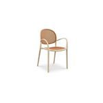 Single Soren outdoor dining chair angled to show left side with armrest and woven seat texture