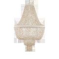 Front view of chandelier with soft shadows highlighting shell texture and white twine rings