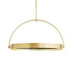 Full straight-on shot of the pendant with LED ring flat and illuminated within the circular brass frame