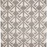 Gray and ivory geometric patterned 8x10 rug with fringed edges made from wool and cotton blend