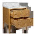 Vanity with both drawers opened, revealing wooden drawer interiors with internal dividers