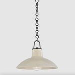 Front view of Pottersville Pendant showing ceramic shade color and round canopy on gray background
