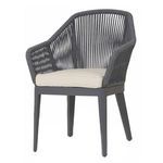 Milano Dining Chair facing front showing curved back and armrest design with beige cushion