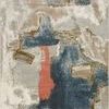 Modern abstract Spirit Stone rug with multicolor patterns in blue, rust, beige, and cream