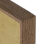 Detail of smooth rustic walnut frame corner showing wood grain and joinery