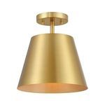1-light ceiling semi-flush mount with bold natural brass metal shade, 11 inches height, 10 inches width