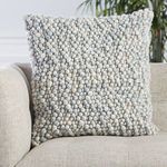 Kaz pillow accenting neutral-toned sofa seat in bright room with greenery