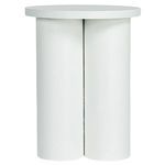 Back view of white cylindrical sculptural base of the Solstice End Table