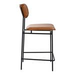 Side view of Sailor Stool showing profile of padded seat and backrest with black iron frame