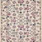Ivory wool rug with whimsical floral motifs and multi-colored braided tassels on both ends