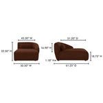 Product dimensions diagram showing width, height, and depth of chaise sectional