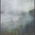 Mountain Mist I painting depicting misty forest landscape with soft gray and green tones and Knife Gel texture
