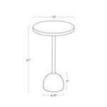 Line drawing with dimensions showing 21 inch height and tabletop diameter of 13 inches
