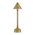 Traipse lamp upright facing forward highlighting compact base and narrow rod stem