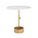 Myles Accent Table Large with round white marble top and cylindrical gold metal base featuring circular base tray
