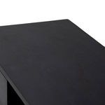 Boxy rectangular shape of Trey Console Table with leather pull drawer accents and metal legs