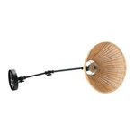 Back view of rattan shade and exposed light socket on adjustable black arm