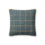 Square Earl throw pillow with teal and tan check pattern in a woven textured fabric