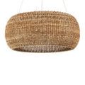 Oblique angled view highlighting dimensional curvature of tightly looped rattan shade