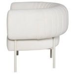 Side view revealing plush rounded armrest and metal legs of Reina Accent Chair