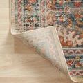 Corner of Jocelyn Mist Multi rug lifted to reveal polypropylene backing and construction