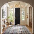 Rug shown in a bright entryway with natural light and black front door