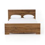 Front view of bed highlighting wide, solid oak footboard with subtle ombre undertones