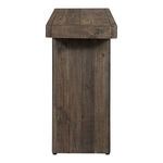 Monterey console table end view displaying plank-style top and vertical grain detail