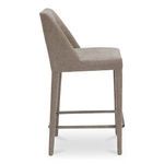 Side angle focusing on the chair's backrest slope and leg support bars of Joyce counter stool