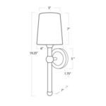Technical drawing of Jameson Sconce with key dimensions for shade, rod length, and wall mount size