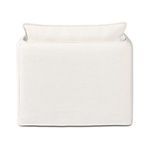 Close-up of fabric and stitching near lower side panel of Andre Outdoor Swivel Chair