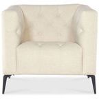 Front view of Nicolla Chair showing symmetrical button tufting on back and seat cushions
